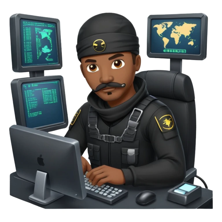 african-american mustache mercenary black ninja hacker terminal command center sticker