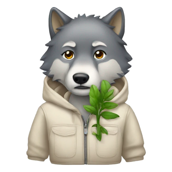 Wolf, plant, shy, sleepy clothes sticker