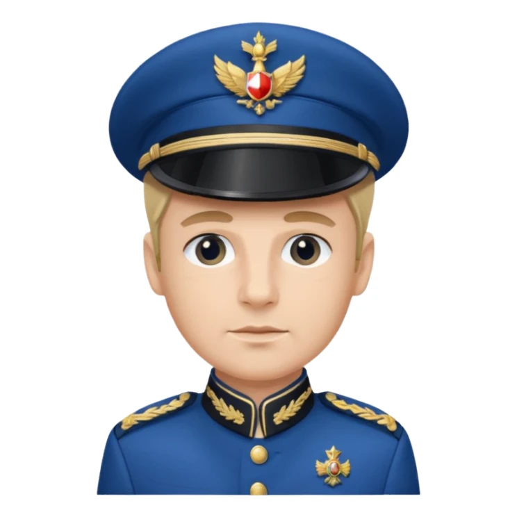 French commander, decorated blue uniform, peaked cap, confident expression sticker