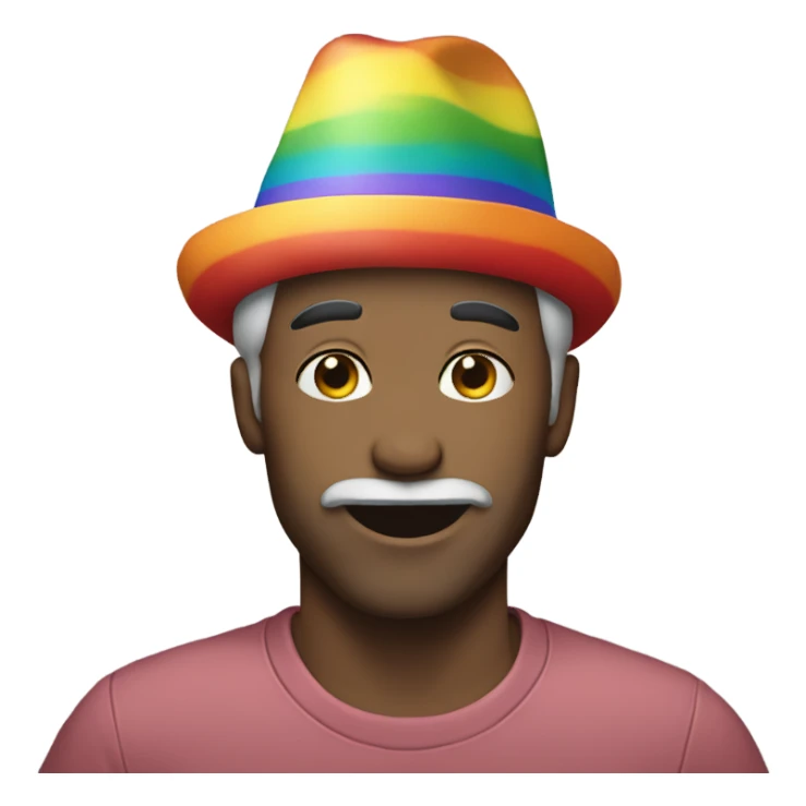 Mick wearing rainbow hat sticker