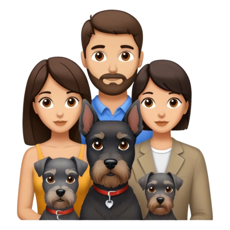 Brunette couple with 3 schnauzers sticker