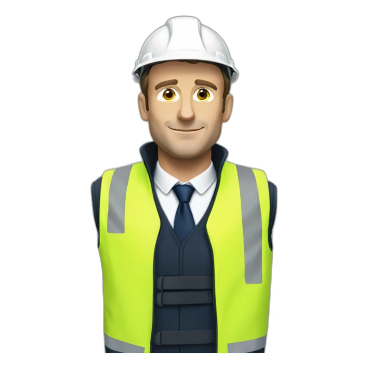 Emmanuel Macron wearing yellow safety vest without hat sticker