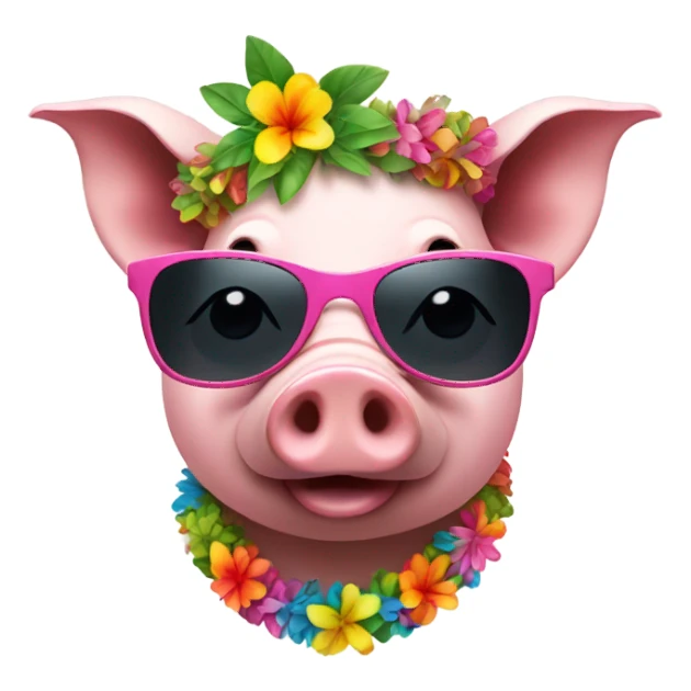Pig wearing sunglasses and lei sticker