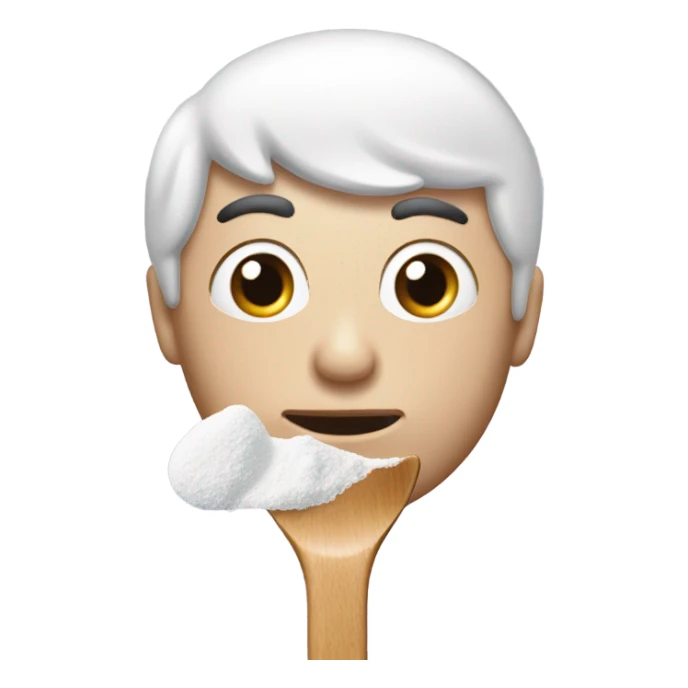 Man with huge pupils sniffing powdered sugar on a spoon sticker
