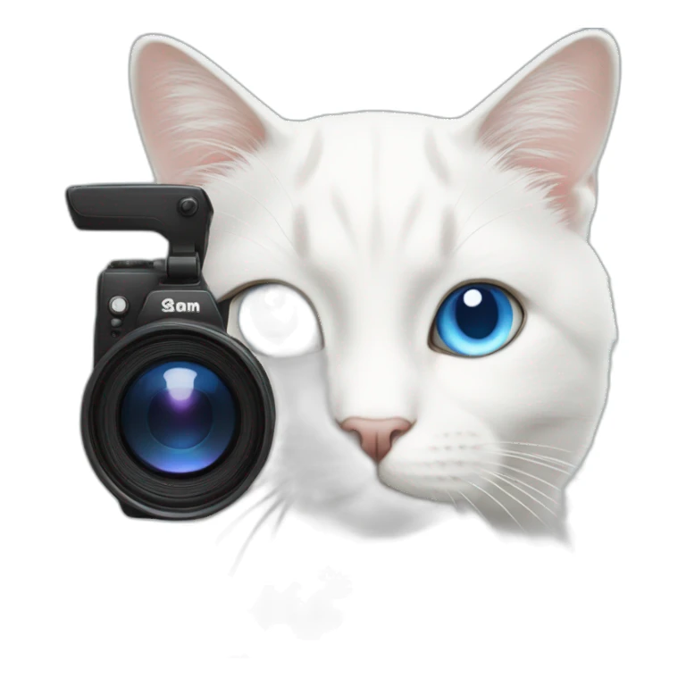 white cat with blue eyes with camera sticker