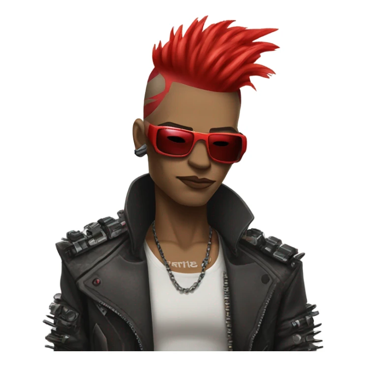 cyberpunk cyborg rockstar with red mohawk sticker