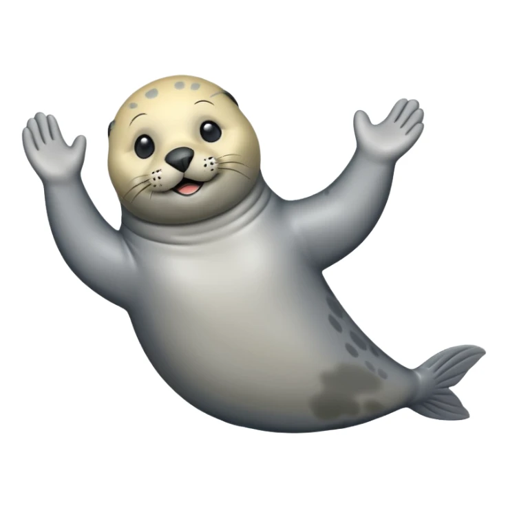 full body grey seal waving sticker