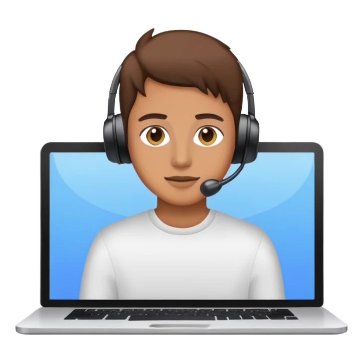 person streaming on webcam with computer sticker