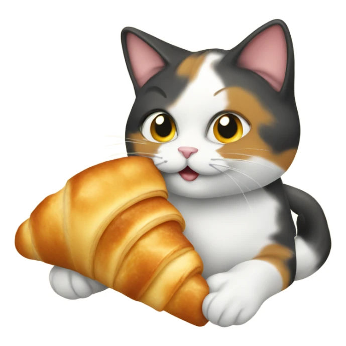 Calico cat eating a croissant sticker