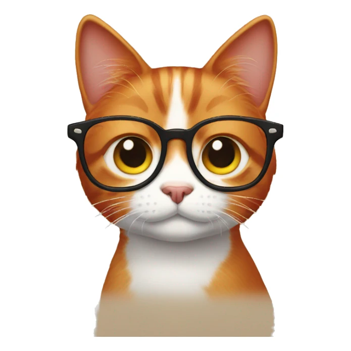 A red-haired cat with beady eyes wearing eyeglasses sticker
