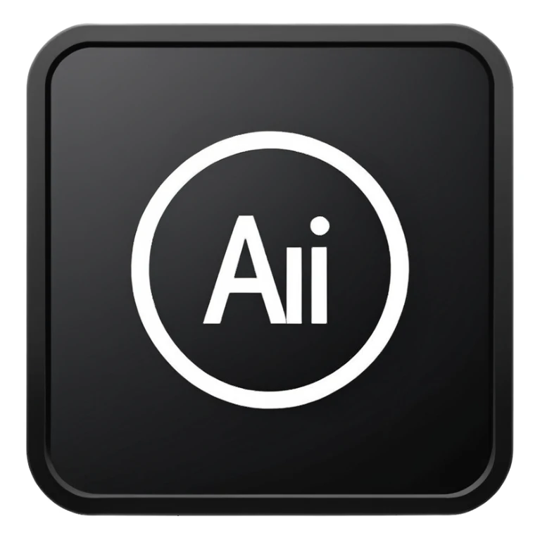 Minimalistic flat vector icon, iOS style, thin black contour on white background. Adobe Illustrator logo "Ai" inside a simple square, clean and modern, no text outside the logo, no shadows. Optionally placed on a minimal computer monitor outline sticker