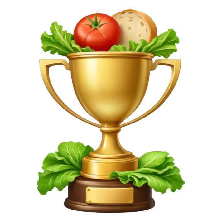 trophy with bread, lettuce, tomato sticker