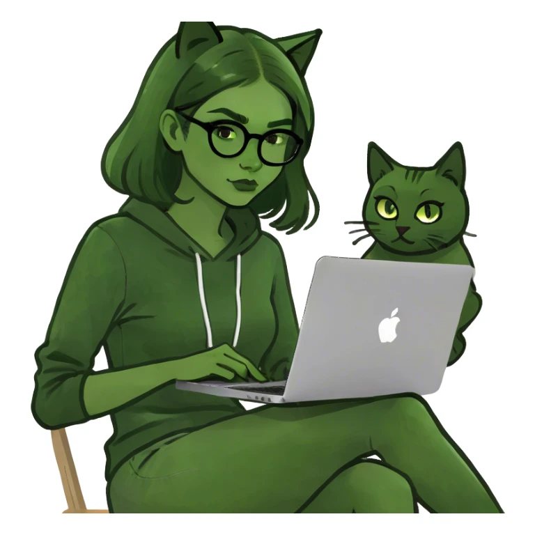 Blonde girl ponytail macBook and a cat sticker