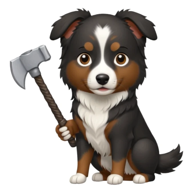 black mini australian shepherd holding an axe  sticker