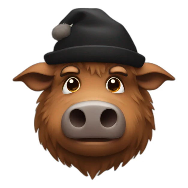 fullface sad brown boar with black winter hat sticker