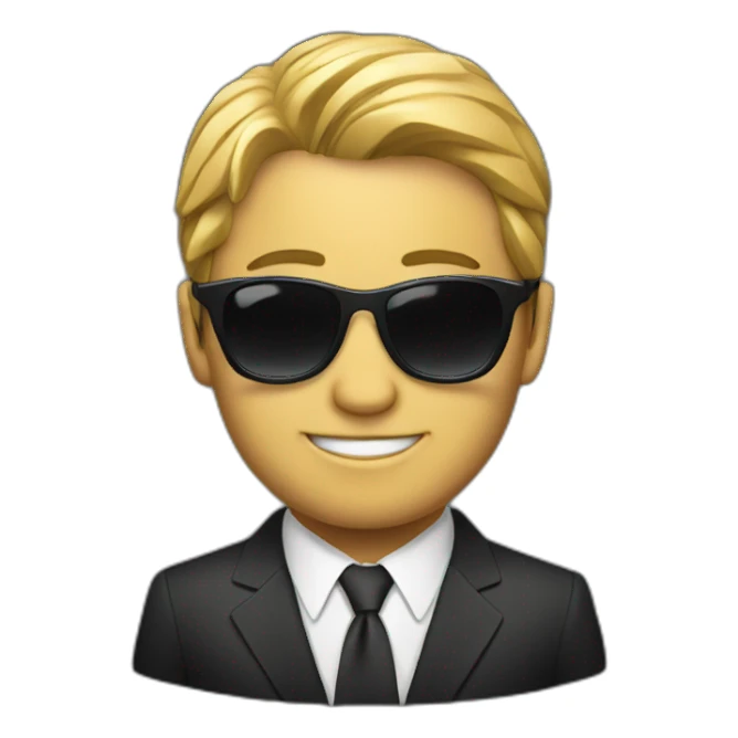 man in suit with shades pointing sticker