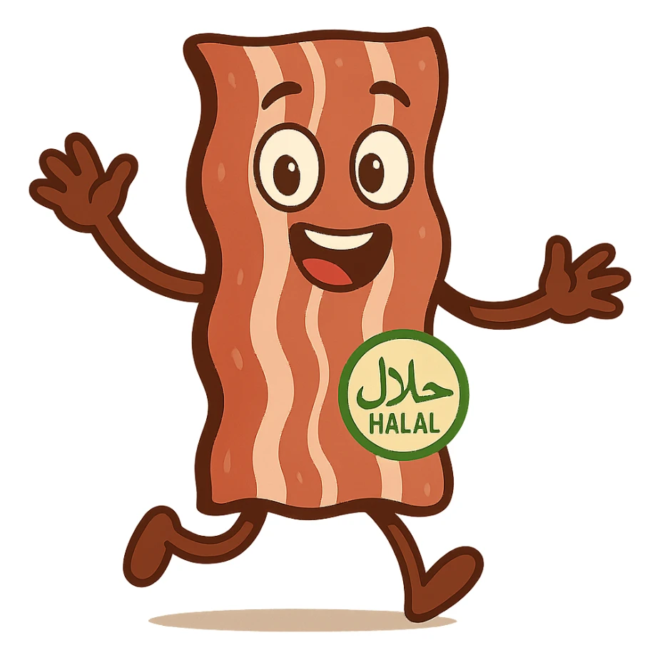 animated halal bacon, lively and fun, visual interpretation 2 sticker