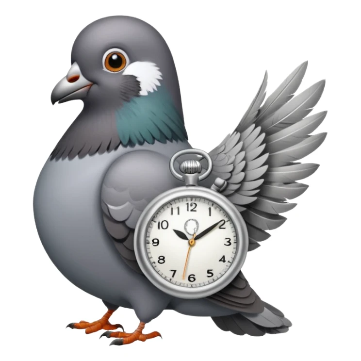 A pigeon holding a watch sticker