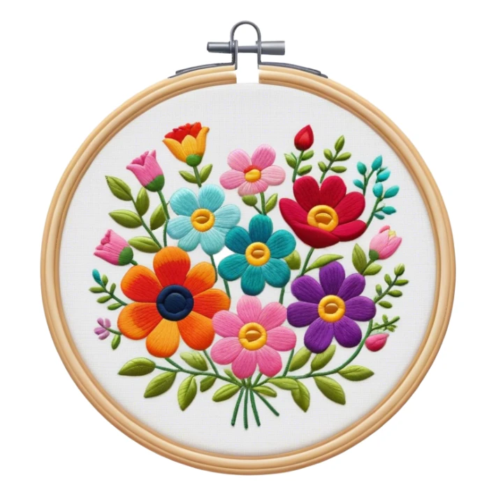 Embroidery hoop with flowers sticker