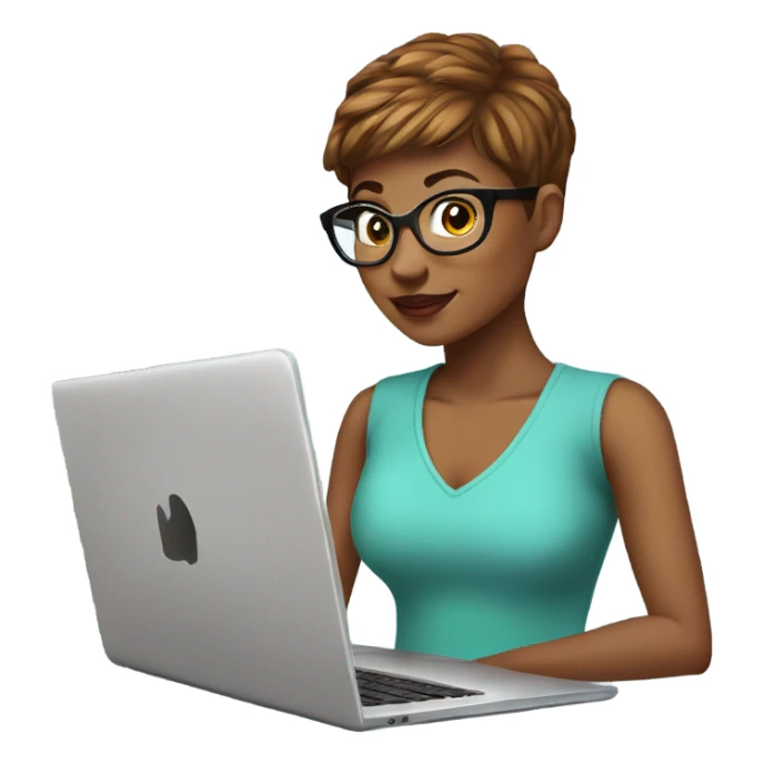 Graphic Designer woman pixie cut with laptop  sticker