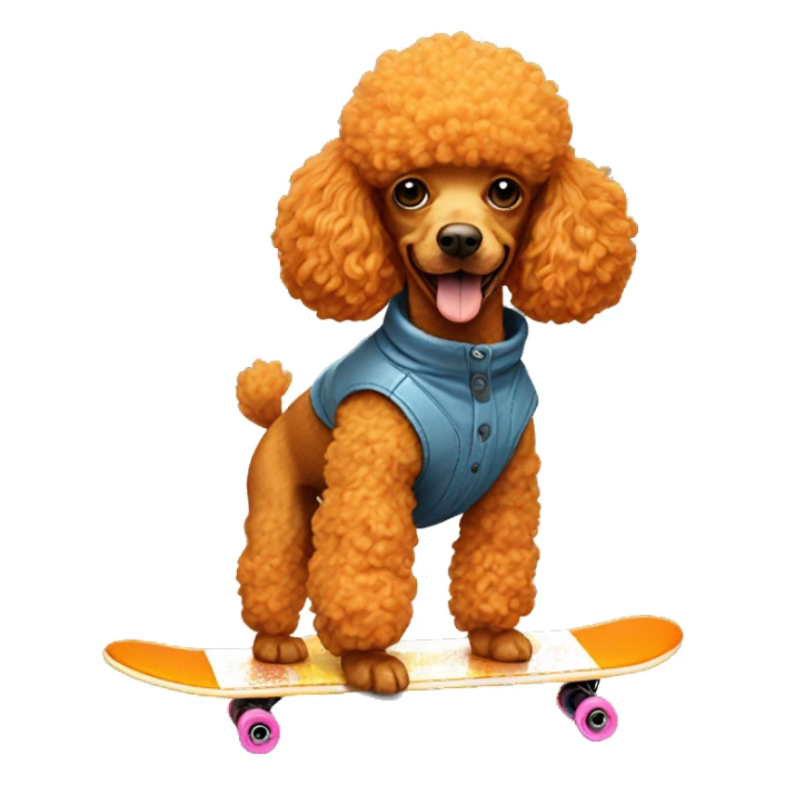orange poodle riding a skateboard sticker