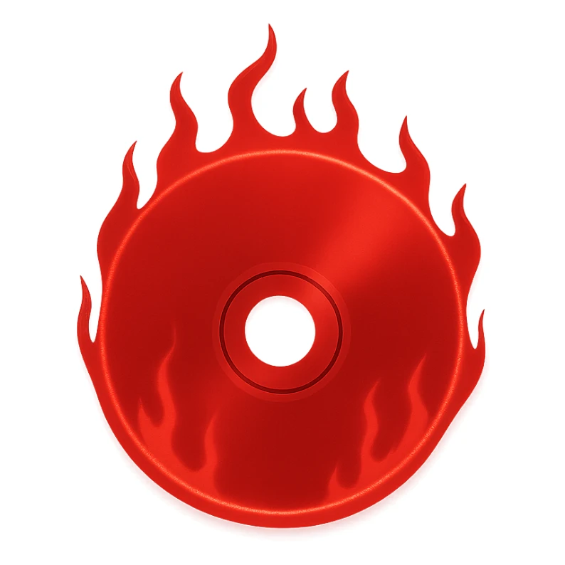 A minimalist CD disc with subtle pink flames, glowing effect, variation 2, color: red sticker