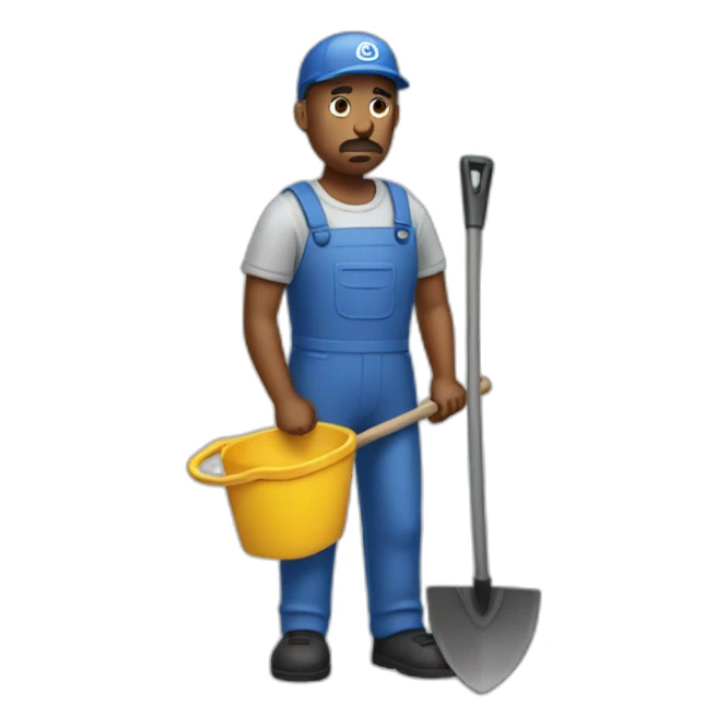 sad janitor with shovel sticker