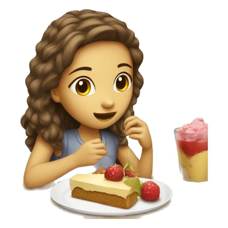 Girl eating desert on a table sticker