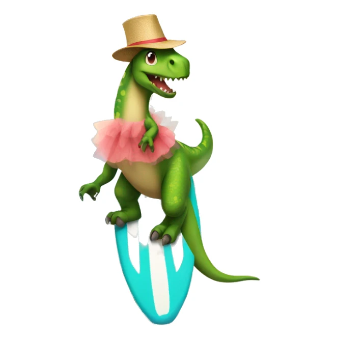 Dinosaur with tutu on a surfboard sticker