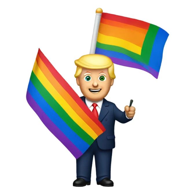 Trump holding a pride flag sticker