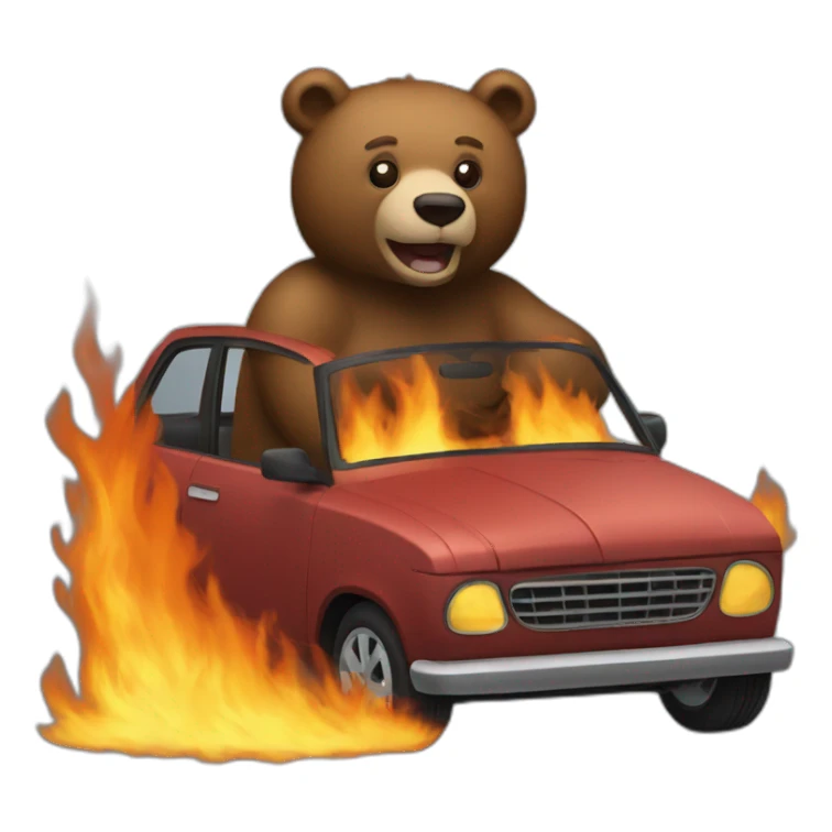 BEAR IN BURNING CAR sticker