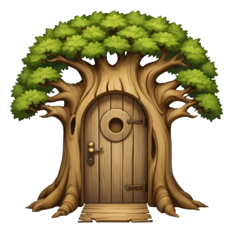 large and old tree with door sticker