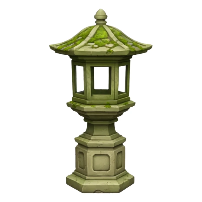 Stone Lantern – Carved lantern on pedestal, moss-covered. sticker