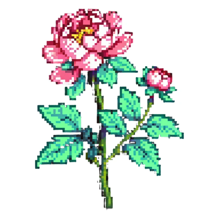 peony flower in pixel art style sticker