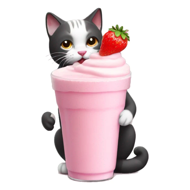 cat holding a strawberry milkshake  sticker