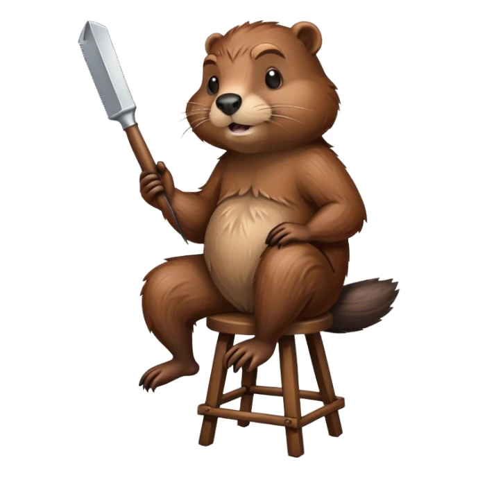 Beaver sitting on bar stool holding a razor sticker