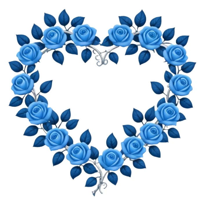 heart shape silver vine with blue roses border sticker