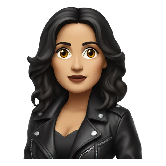 Salma Hayek in leather jacket pointing forward  sticker