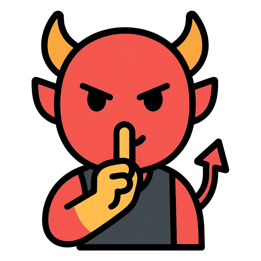 devil with finger to lips color outline icon sticker