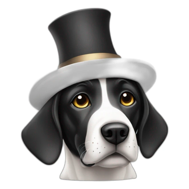 Black and white labrador with hat sticker