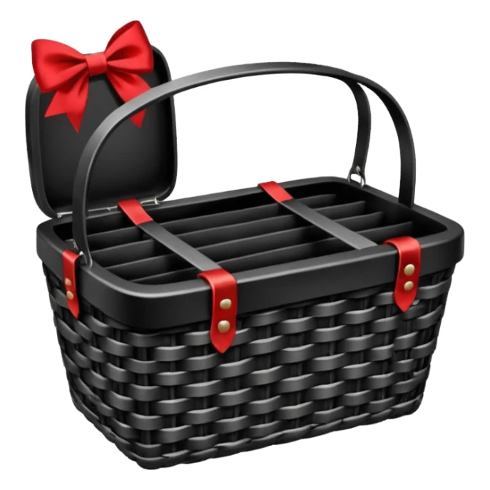 Gothic coal-Black Picnic basket with red bow sticker