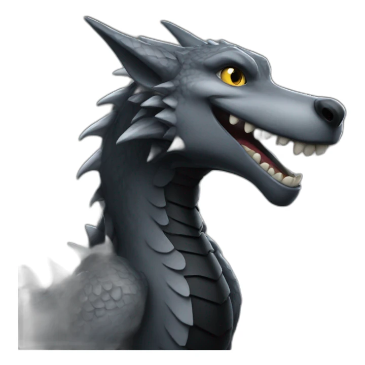 Grey Woolf smiling on a black dragon sticker