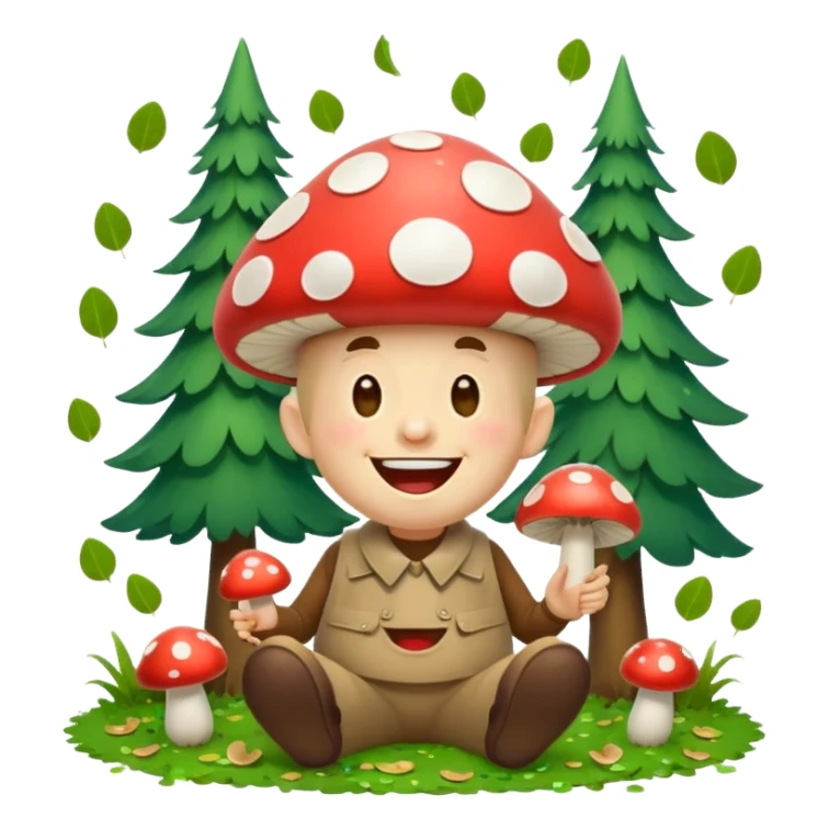 forest character laughing with mushroom confetti sticker
