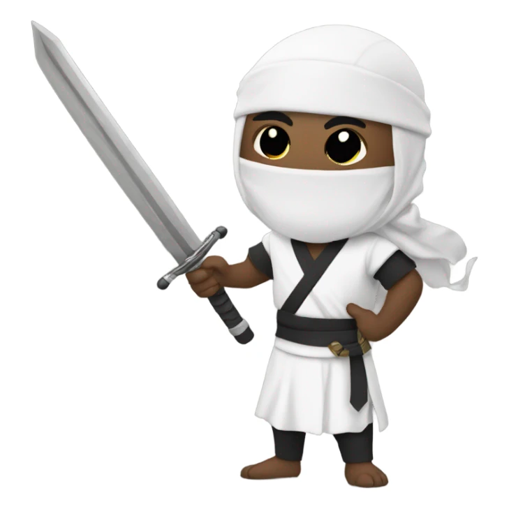 Masked Guy with dreadlocks dressed as a white ninja with a sword sticker