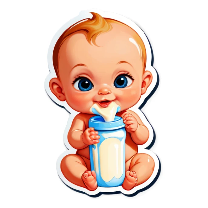 Baby with milk sticker