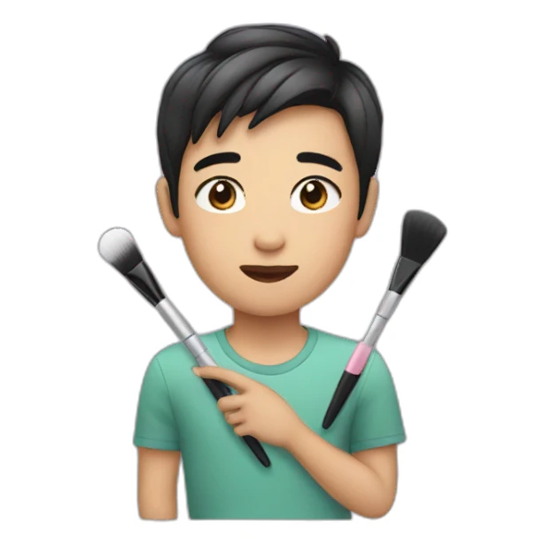 a Asian boy using holding make up tools sticker