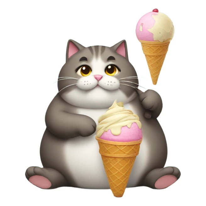 fat cat with ice cream  sticker