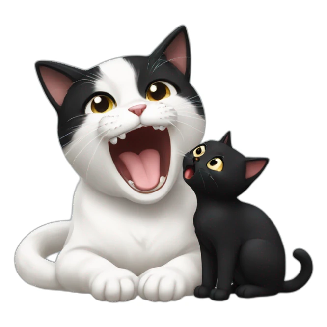 white cute cat biting black cute cat sticker