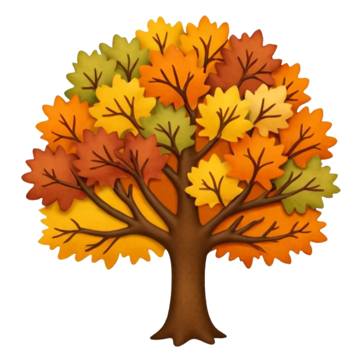 Fall tree with beautiful autumn colors, felt texture, scrapbooking sticker