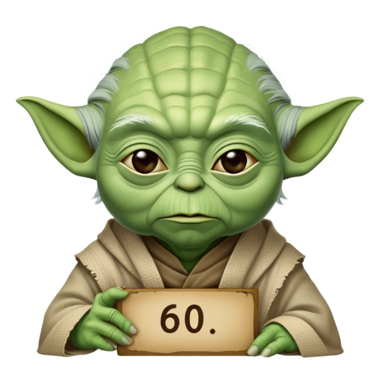 Yoda with a sin that says 60 years old sticker